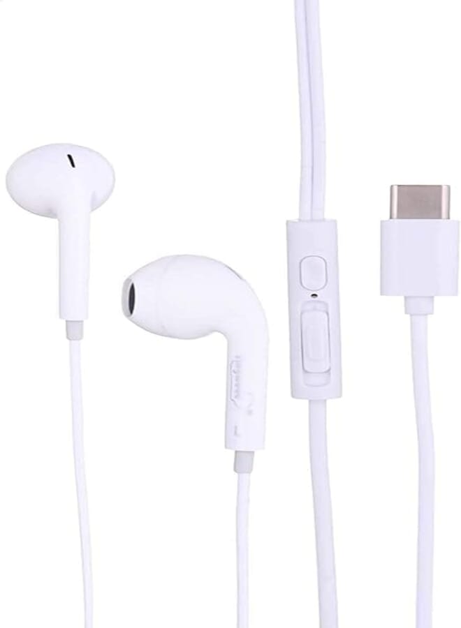 Tingwode Wired Music Earphone Simple Design Containing HD Sound Quality With Microphone And Type C Edition - White